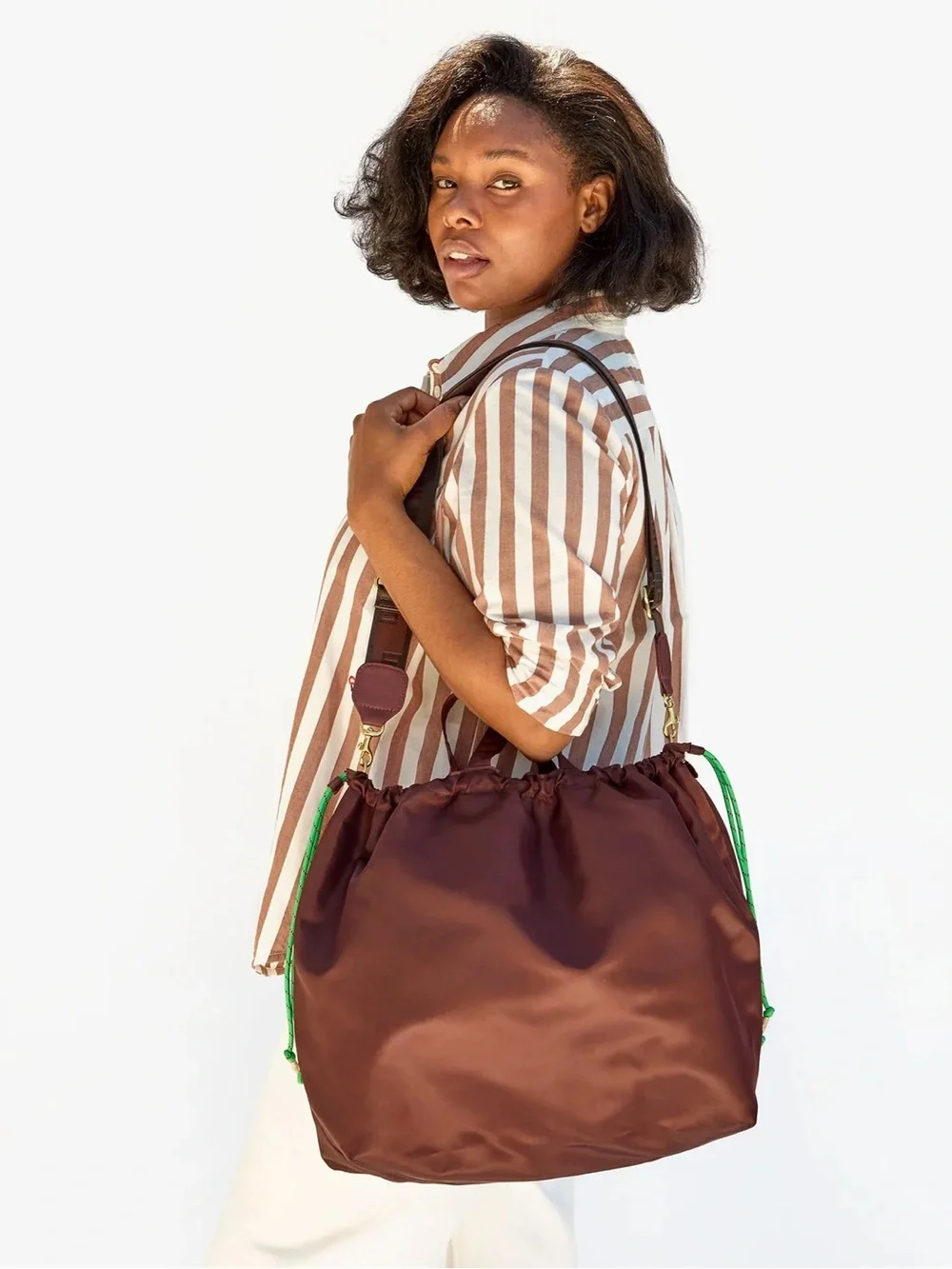 Clare V Sac Tout in Brown Nylon with Green Accents - Picture 2 of 7